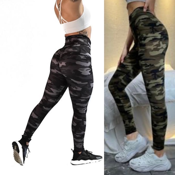 Camo Pants - Camouflage ➰ ladies green full length scrunch bum high waisted leggings S